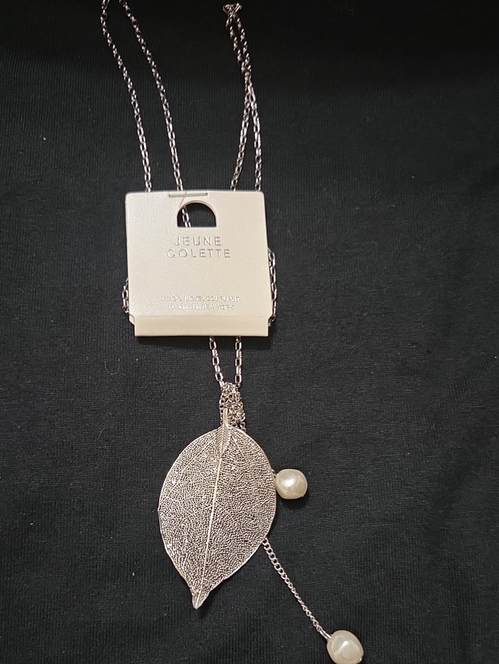 Rose Gold Leaf Necklace with Pearl Accents